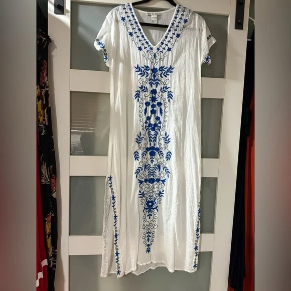 candalite blue dress Blue Long Ruffle Muumuu Dress Monstera Ceres Blue / 4XL main image 0